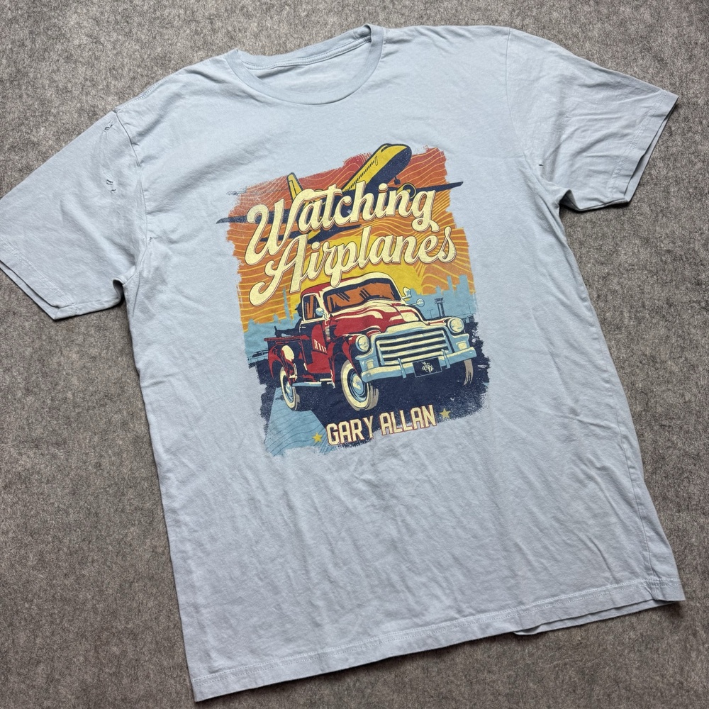 Gary Allan Watching Airplanes Shirt Mens XL Blue Truck Graphic Country Music Tee